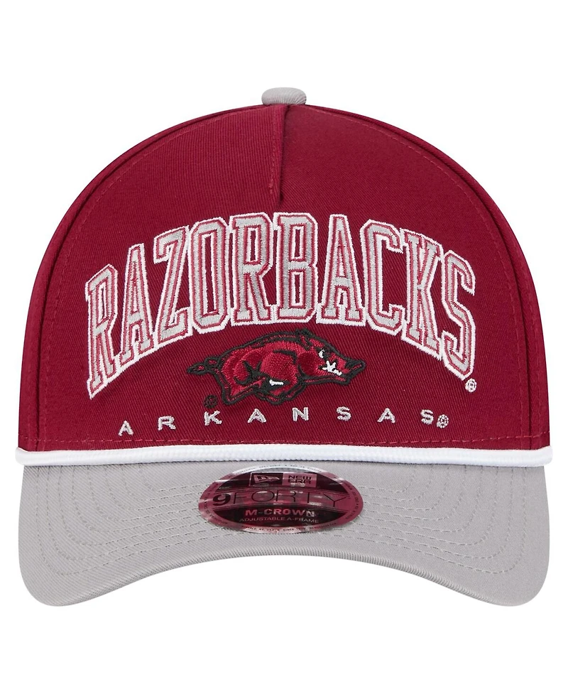 New Era Men's Cardinal/Gray Arkansas Razorbacks Arch Two-Tone Rope 9FORTY A-Frame M-Crown Adjustable Hat