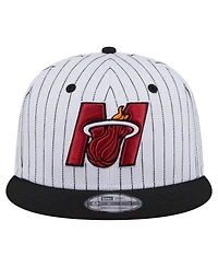New Era Men's White/Black Miami Heat Deceptor Pinstripe 9FIFTY Snapback Hat