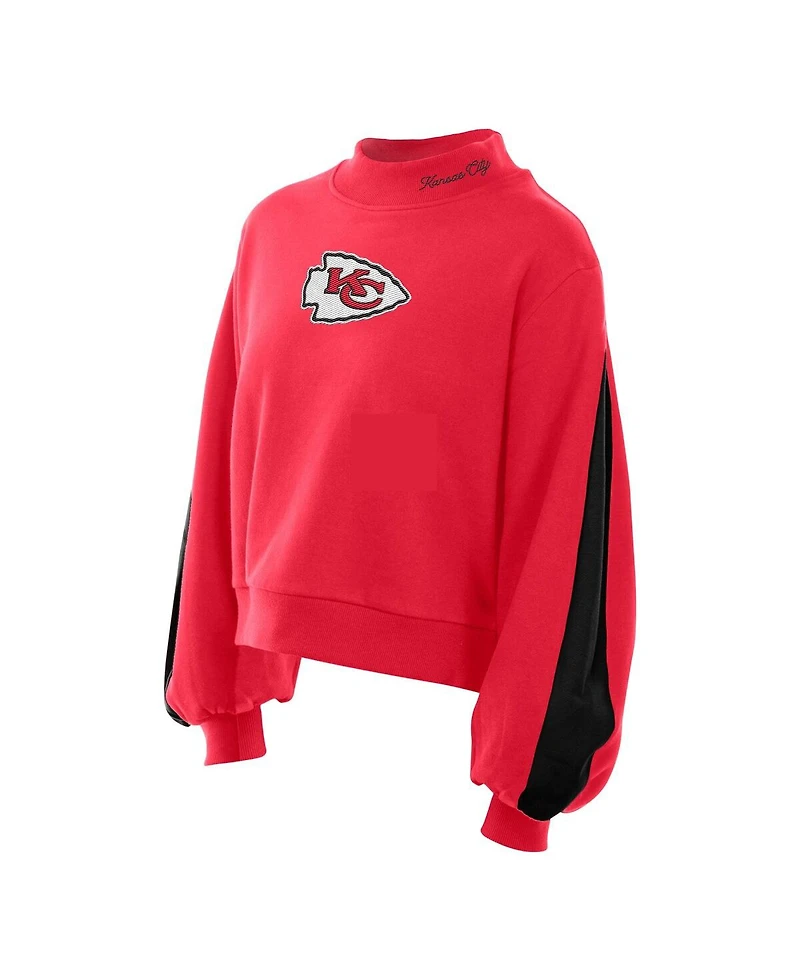 New Era Women's Red Kansas City Chiefs Sport Night Mock Neck Balloon Sleeve Pullover Sweatshirt