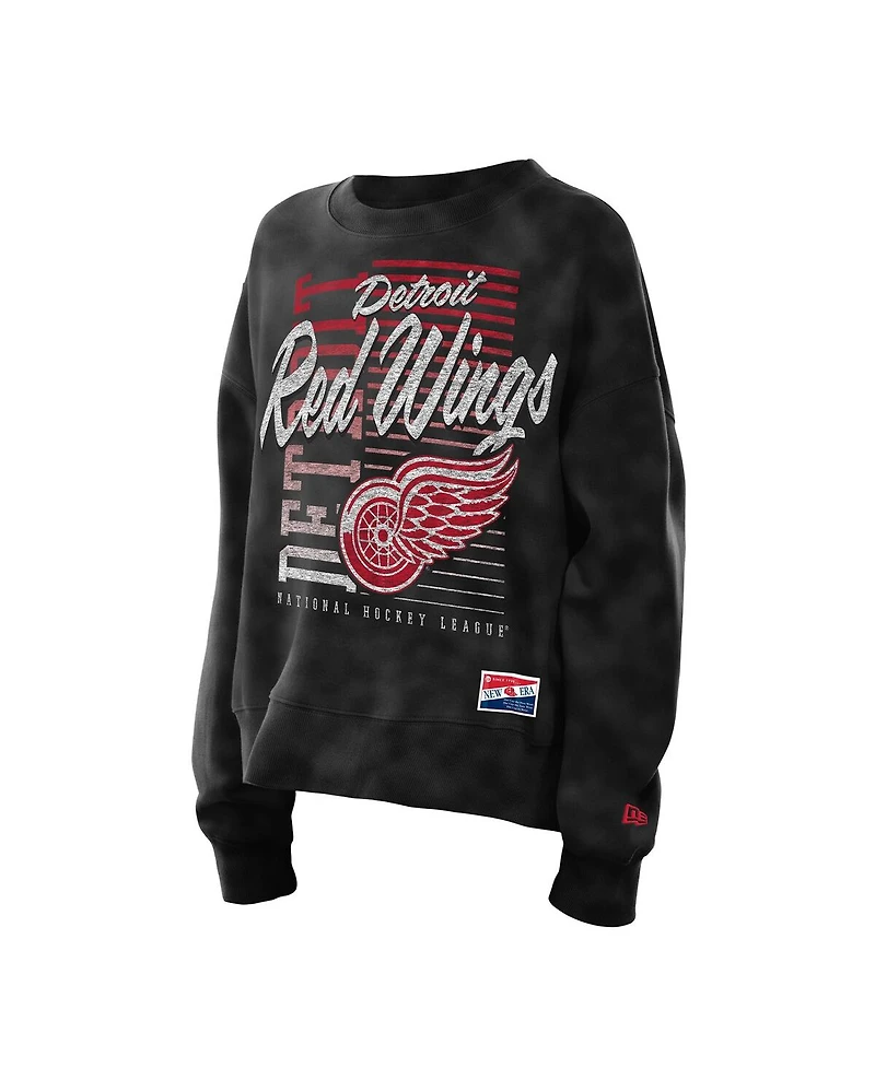 New Era Women's Black Detroit Red Wings Oversized Throwback Mineral Wash Sweatshirt