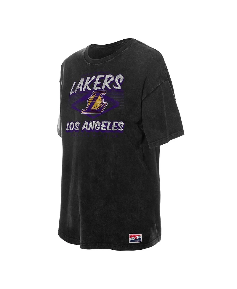 New Era Women's Black Los Angeles Lakers Throwback Mineral Wash Oversized T-Shirt