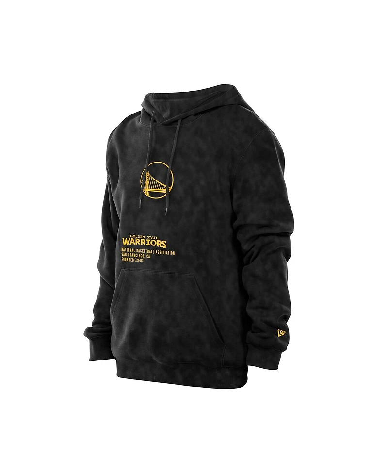 New Era Men's Black Golden State Warriors Sport Night Mineral Wash Pullover Hoodie