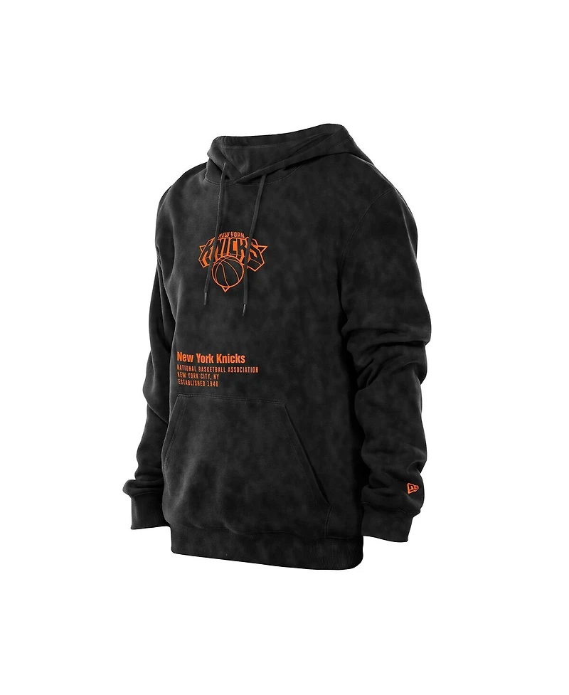 New Era Men's Black New York Knicks Sport Night Mineral Wash Pullover Hoodie