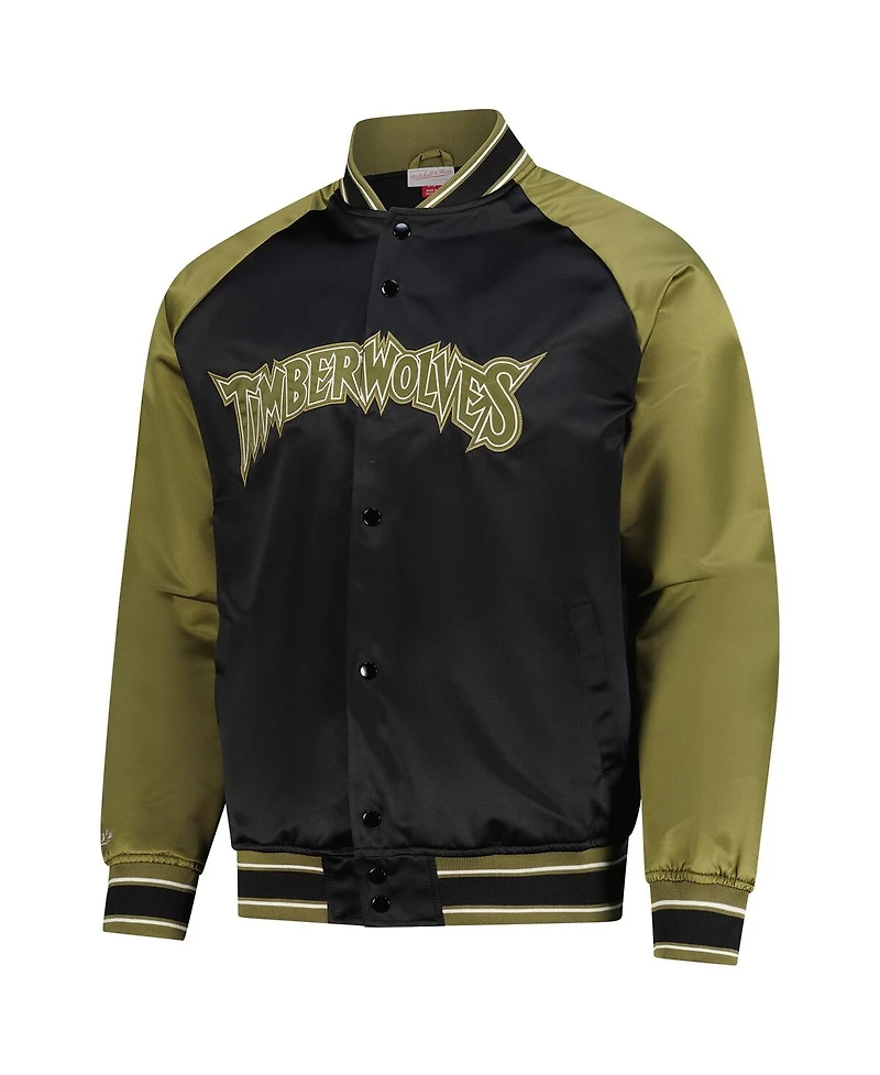 Mitchell & Ness Men's Olive/Black Minnesota Timberwolves Clutch Satin Raglan Full-Snap Jacket