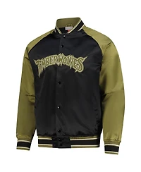 Mitchell & Ness Men's Olive/Black Minnesota Timberwolves Clutch Satin Raglan Full-Snap Jacket