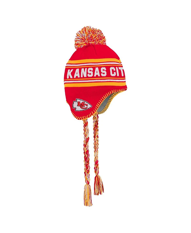 Outerstuff Big Boys and Girls Red Kansas City Chiefs Jacquard Tassel with Pom Knit Hat