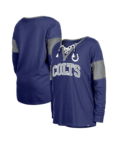 New Era Women's Royal Indianapolis Colts Lace-Up Notch-Neck Long Sleeve T-Shirt