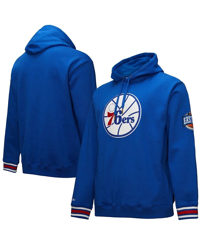 Mitchell & Ness Men's Royal Philadelphia 76ers Chainstitch Applique Vintage Heavyweight Pullover Hoodie
