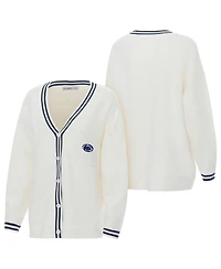 ZooZatz Women's Cream Penn State Nittany Lions Striped Knit Button-Up Cardigan Sweater