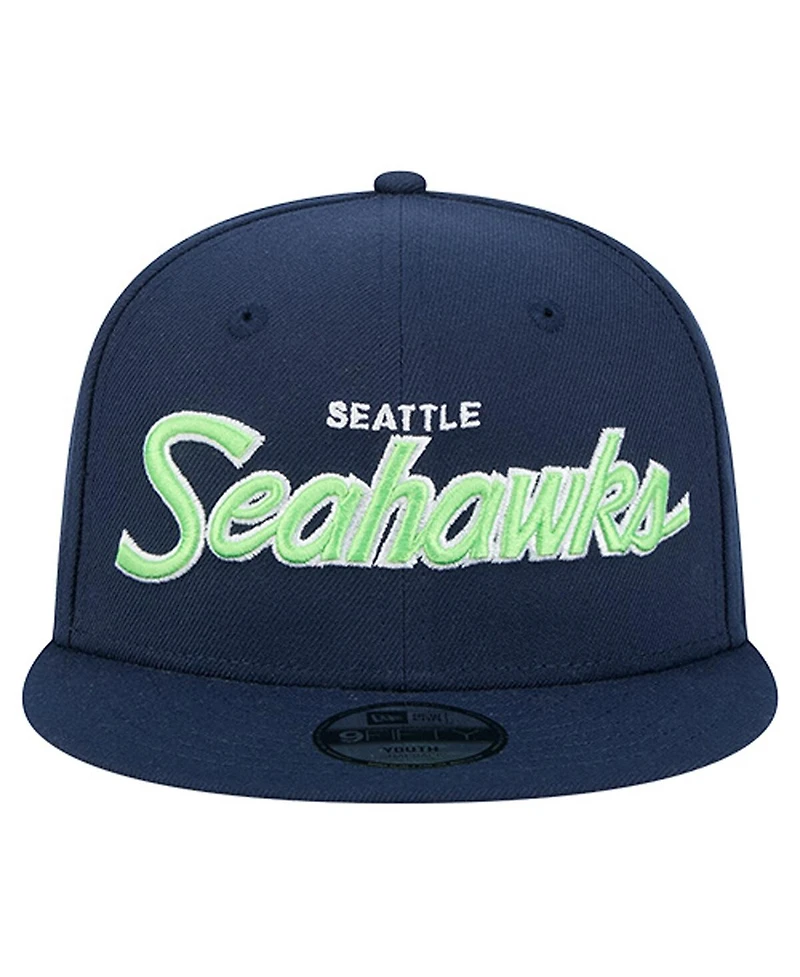 New Era Big Boys and Girls Navy Seattle Seahawks Main Script 9FIFTY Snapback Hat