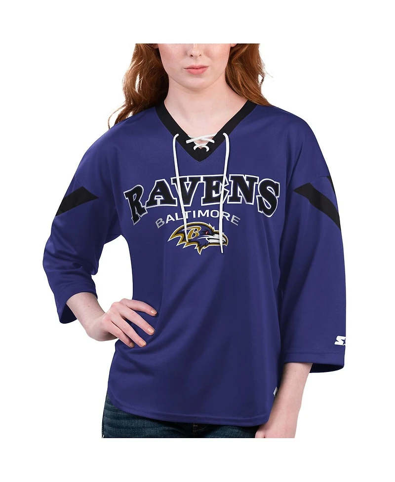 Starter Women's Purple Baltimore Ravens Rally Lace-Up 3/4 Sleeve T-Shirt
