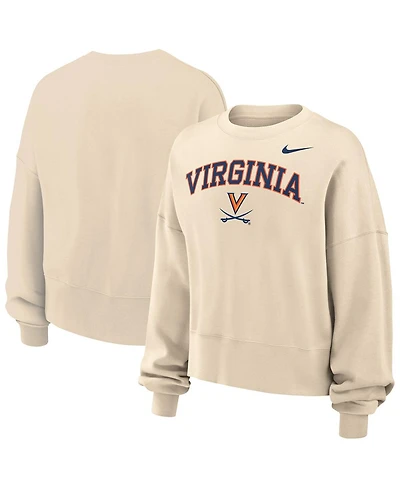 Nike Women's Natural Virginia Cavaliers Phoenix Fleece Oversized Cropped Sweatshirt