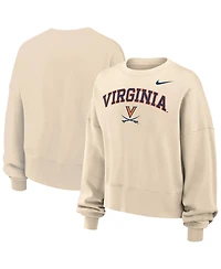 Nike Women's Natural Virginia Cavaliers Phoenix Fleece Oversized Cropped Sweatshirt