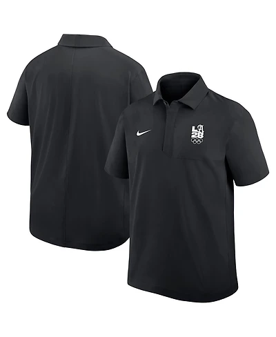 Nike Men's Black LA28 Summer Script Logo Woven Polo Shirt