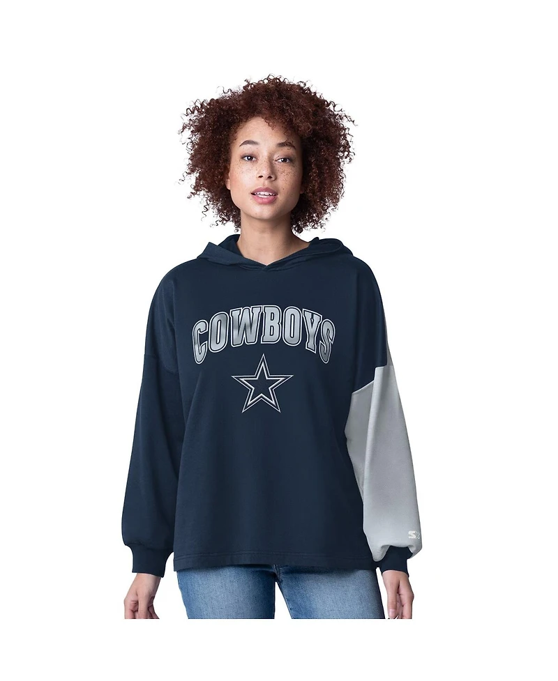 Starter Women's Navy Dallas Cowboys Power Move Long Sleeve Pullover Hoodie