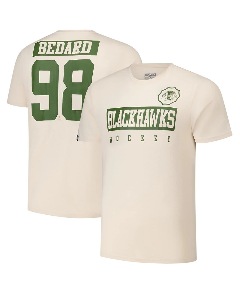 Levelwear Men's Connor Bedard Khaki Chicago Blackhawks 2024 Nhl Military Appreciation Richmond Delta Player Name Number T-Shirt