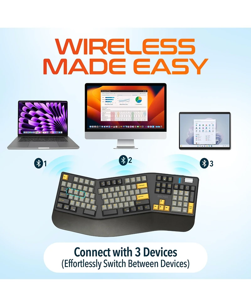 Delton KB450 Wireless Ergonomic Mechanical Keyboard