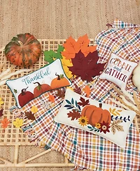 Autumn Pumpkins & Flowers 100% Cotton Chain Stitched Long Accent Pillow 12" x 24"