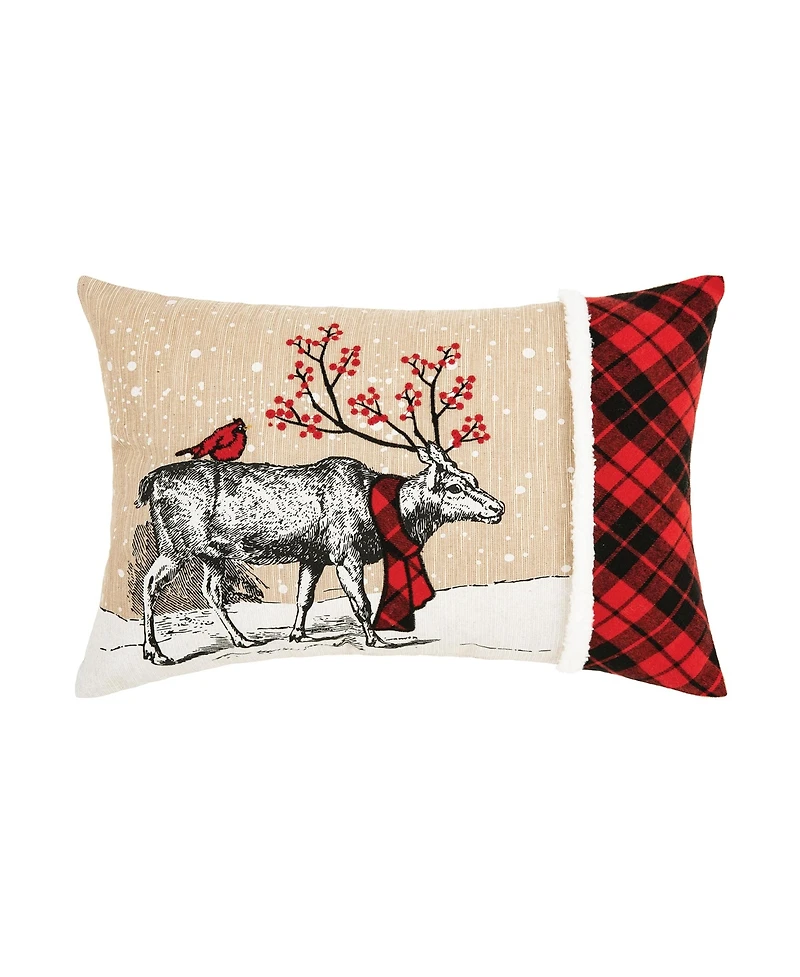 Christmas Deer Embroidered and Printed Throw Pillow, 13" x 18"