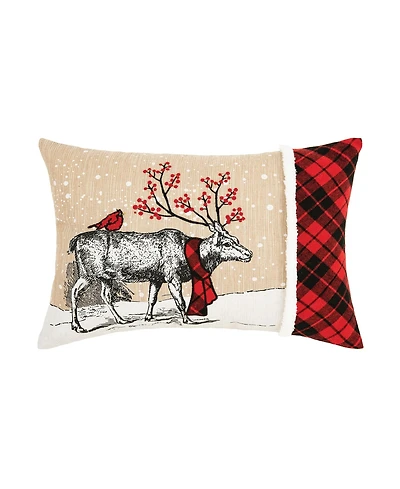 Christmas Deer Embroidered and Printed Throw Pillow, 13" x 18"