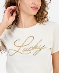 Lucky Brand Women's Beaded Script Classic Crewneck T-Shirt