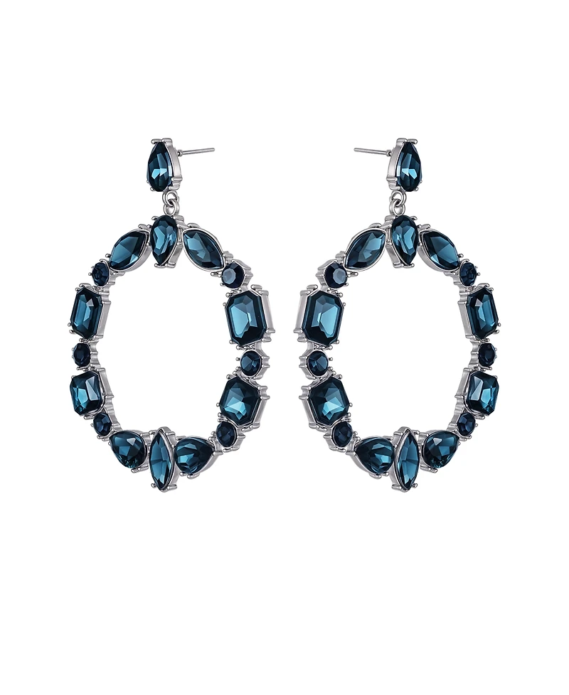 Guess Epoxy Glass Stone Silver and Gold-Tone Door Knocker Earrings