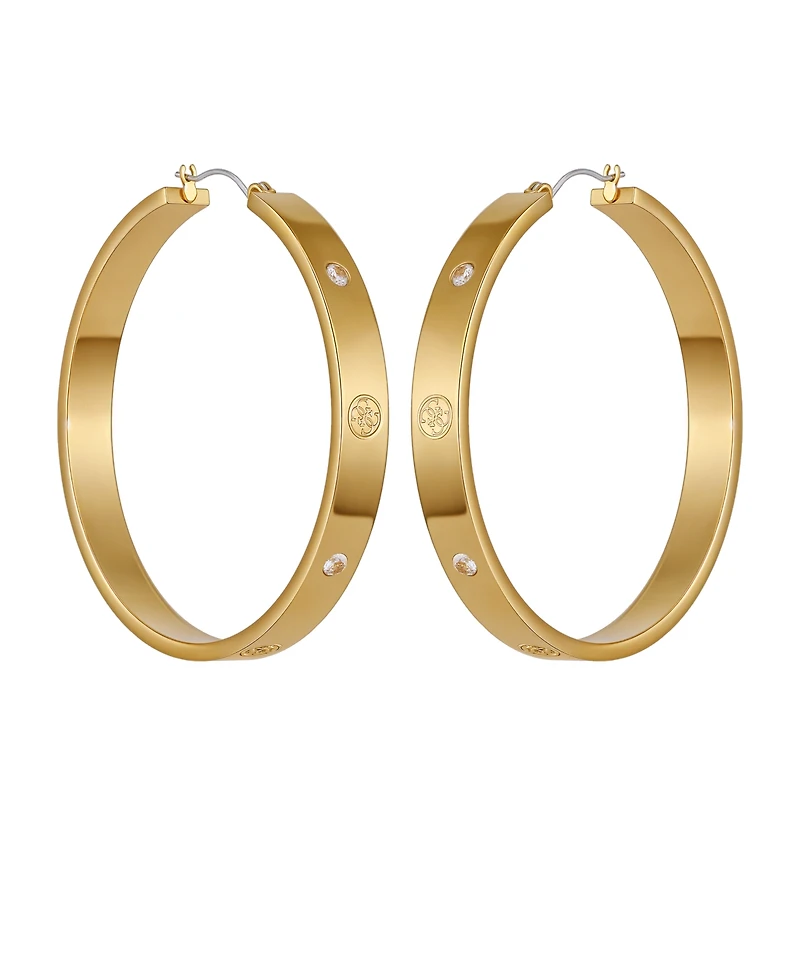 Guess Cubic Zirconia Gold and Silver-Tone Logo Hoop Earrings