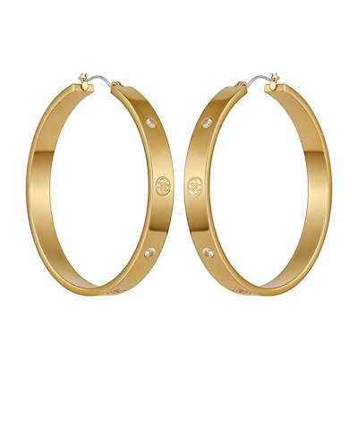 Guess Cubic Zirconia Gold and Silver-Tone Logo Hoop Earrings