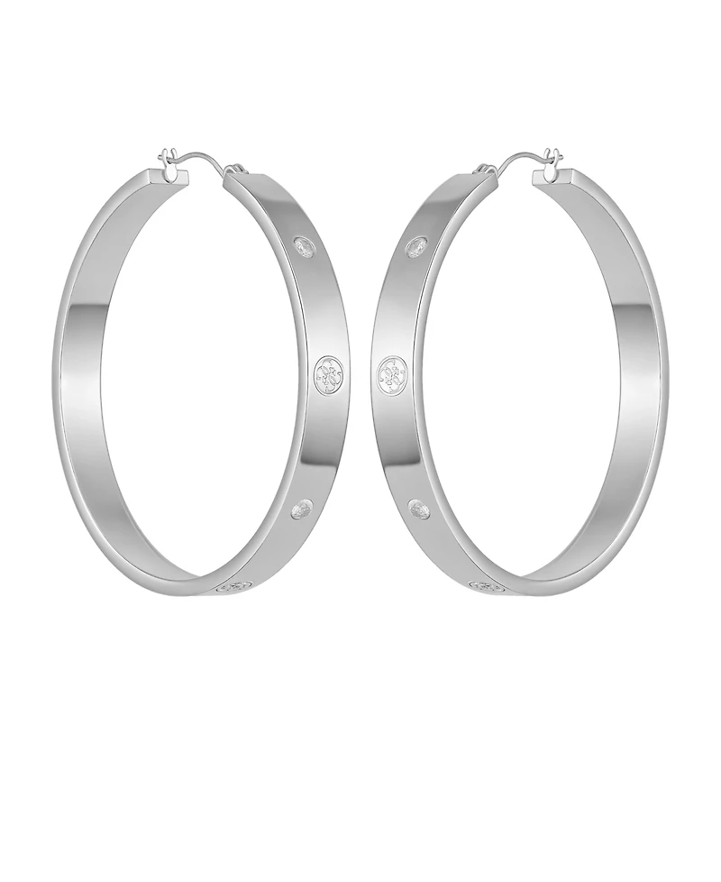 Guess Cubic Zirconia Gold and Silver-Tone Logo Hoop Earrings