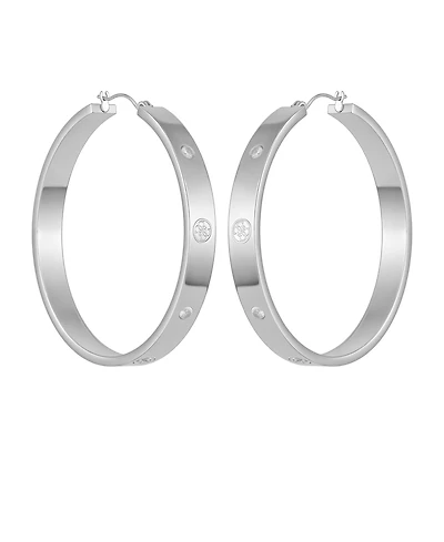 Guess Cubic Zirconia Gold and Silver-Tone Logo Hoop Earrings