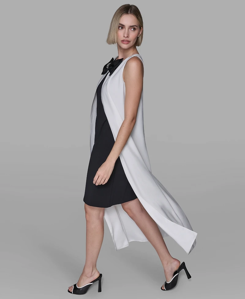 Karl Lagerfeld Paris Women's Bow Detail Sleeveless Overlay Midi Dress