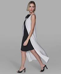 Karl Lagerfeld Paris Women's Bow Detail Sleeveless Overlay Midi Dress