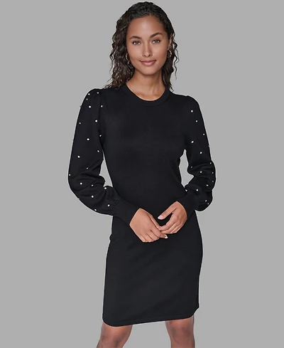 Karl Lagerfeld Paris Women's Embellished Crew Neck Sweater Dress