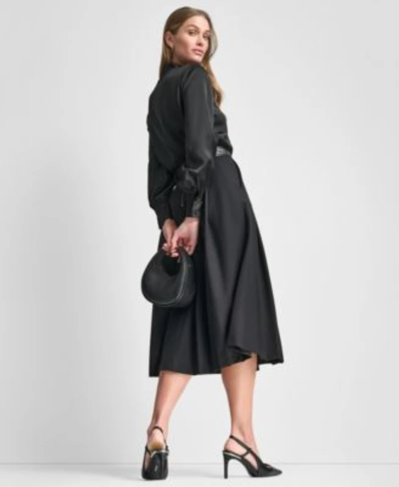 Dkny Womens Front Button Long Sleeve Blouse Pleated Midi Skirt