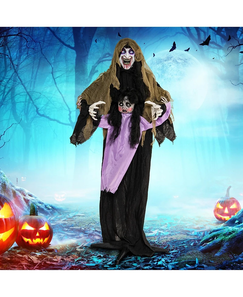 Lighted and Animated Halloween Decoration 63” Outdoor Animatronic Halloween Vampire w/ Led Vocally Triggered Sound & Motion Effect