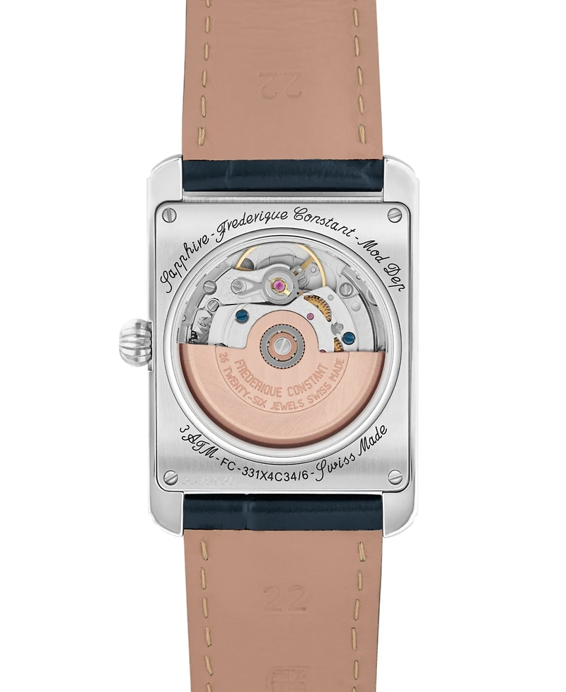 Frederique Constant Men's Carree Automatic Blue Strap Watch, 30mm