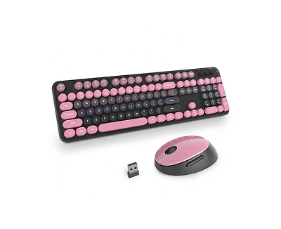 risokeys Wireless Keyboard And Mouse Set - Cute Keyboard And Mouse Combo, Full Size Keyboard With Number Pad & Round Keycaps For Windows Pc Laptop