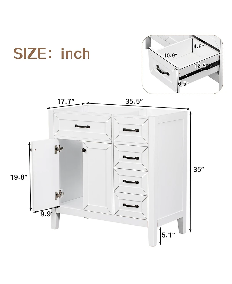 Casainc 36" Bathroom Vanity, Cabinet Base Only, with Drawers, Solid Frame and Mdf Board