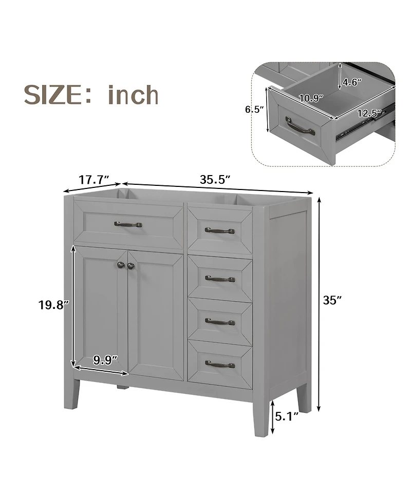 Casainc 36" Bathroom Vanity, Cabinet Base Only, with Drawers, Solid Frame and Mdf Board