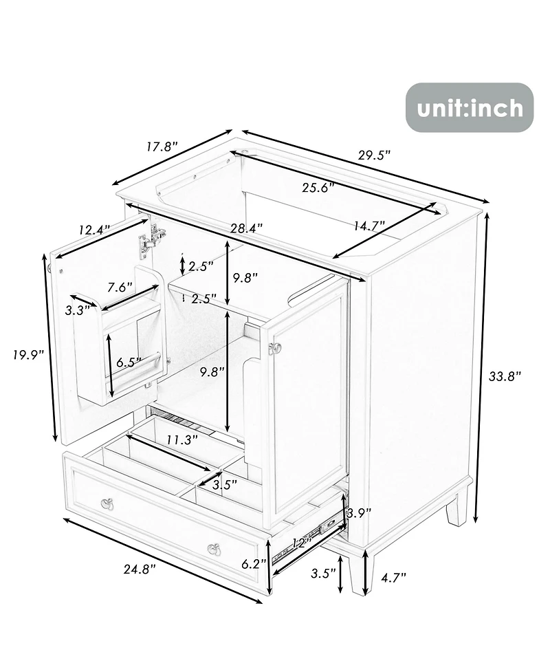 Casainc 30" Bathroom Vanity, Cabinet Base Only, Multi-Functional Cabinet with Doors and Drawer, Solid Frame and Mdf Board