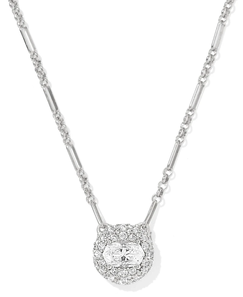 Kendra Scott Cubic Zirconia Silver-Tone Rhodium Plated Over Brass Short Pendant Necklace