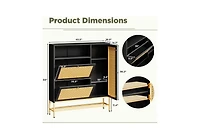 Aecojoy Shoe Storage Cabinet with 2 Flip Drawers - Hidden Organizer for Entryway, Metal Rack Door & Open