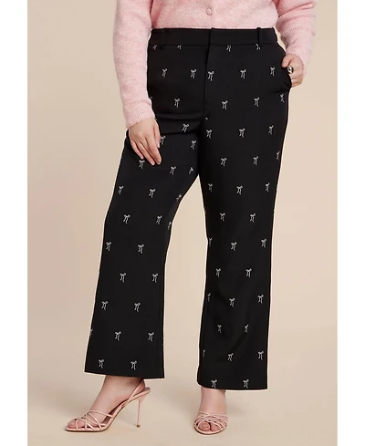 Eloquii Women's Embroidered Bow Bootcut Trouser
