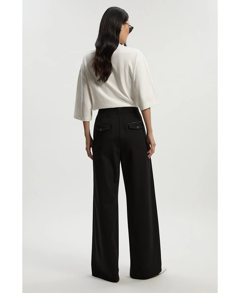Karen Millen Women's Ponte Pu Wide Leg Pants