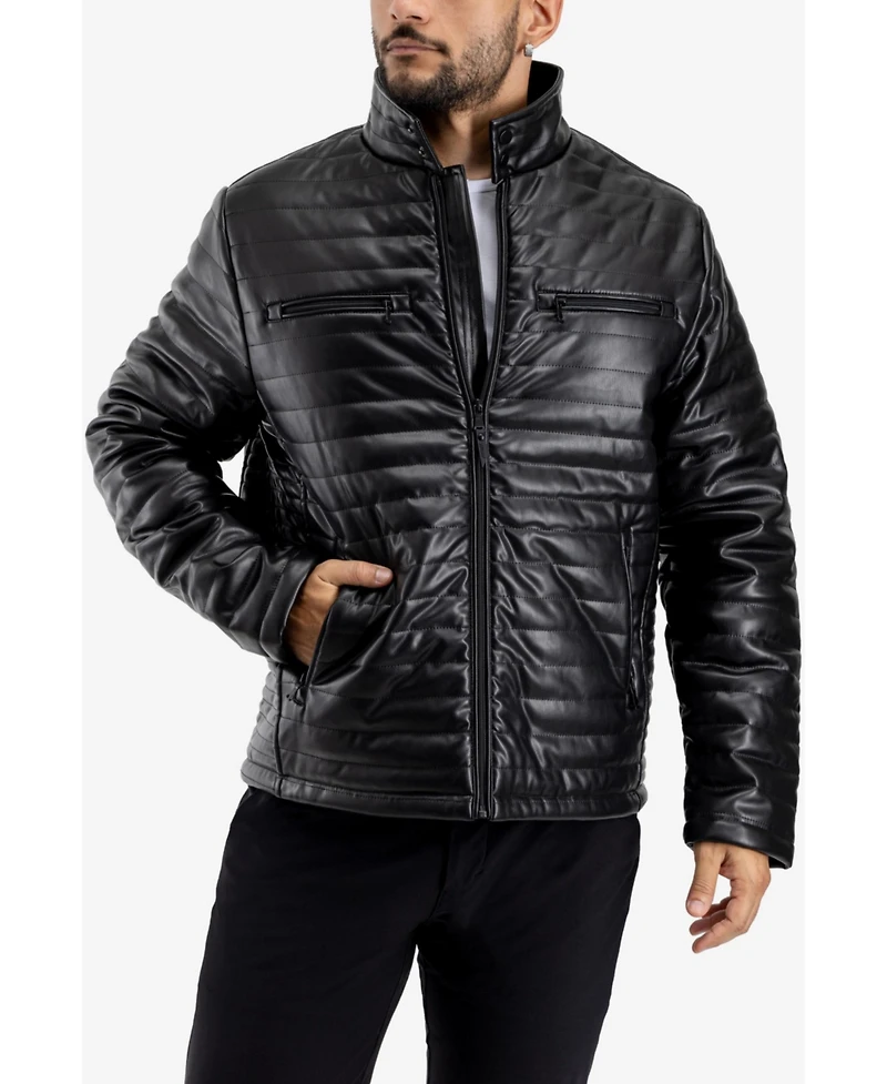 Xray Men's Pu Quilted Jacket With Faux Shearling Lining