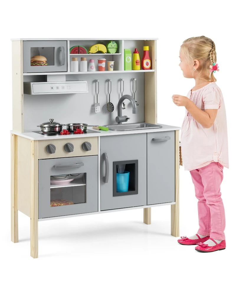Sugift Wooden Pretend Play Kitchen Set for Toddlers