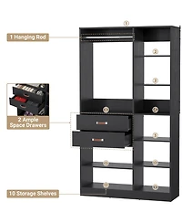 Aheaplus 8FT Walk Closet Organizer with 3 Shelving Towers, Heavy Duty Clothes Rack Drawers