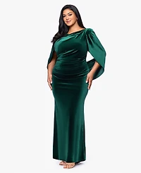 B&A By Betsy and Adam Plus Boat Neck Long Drape Back Dress