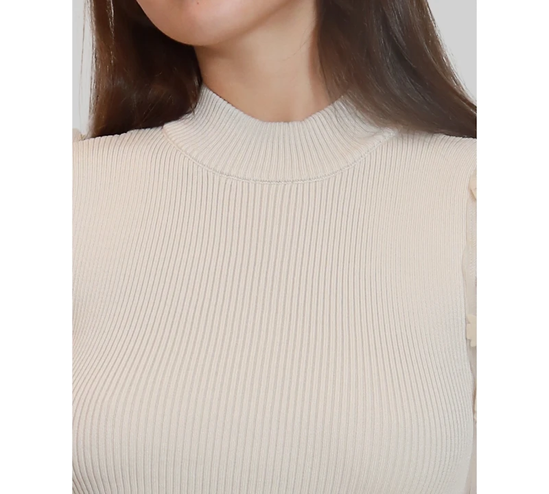 Dylan Ryan Junior's Flocked Flower Mock Neck Dress