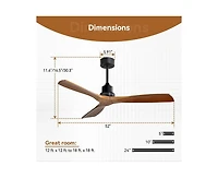 52-inch Modern Black 3 Blades Walnut Ceiling Fan with 6 Speed Remote control and Timing and Forward Reverse Rotation Function for Indoor